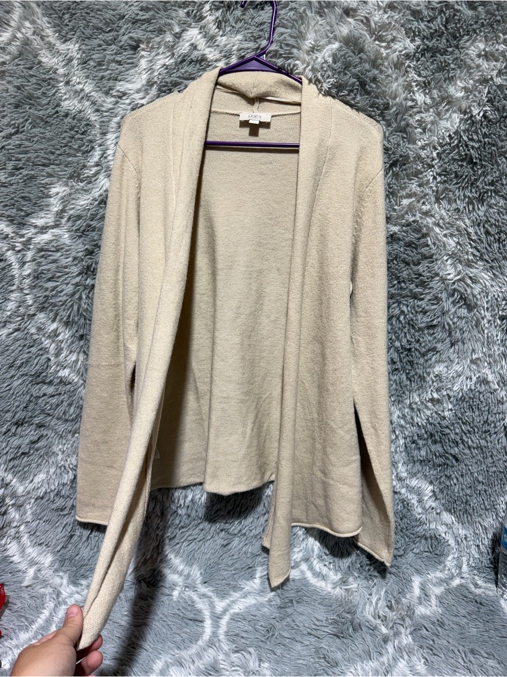 LOFT Cream Open-Front Lightweight Cardigan
